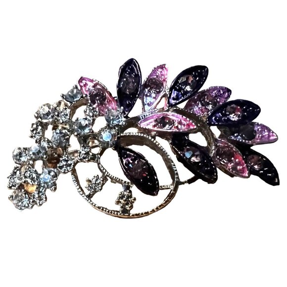 Gorgeous Pink Purple and Faux Diamond Lapel Brooch Pin 2 inches tall - Picture 5 of 6